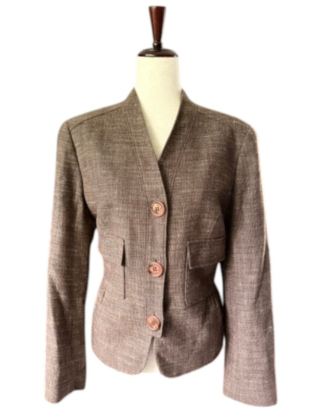 Lafayette 148 Women's Blazer Jacket Wool Silk Brown Tweed Single Breasted 8 EUC